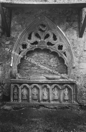 AUGUSTINIAN PRIORY  TOMB OF COOEY NA NGALL  CHIEFTAN OF THE O'CATHAN CLAN  DIED IN 1385